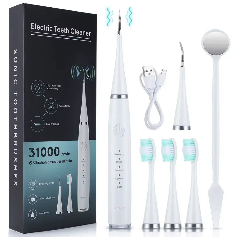 USB Rechargeable Sonic Electric Toothbrush 3 in 1 Tartar Removal and Teeth Whitening with Replaceable Brush Heads for Optimal