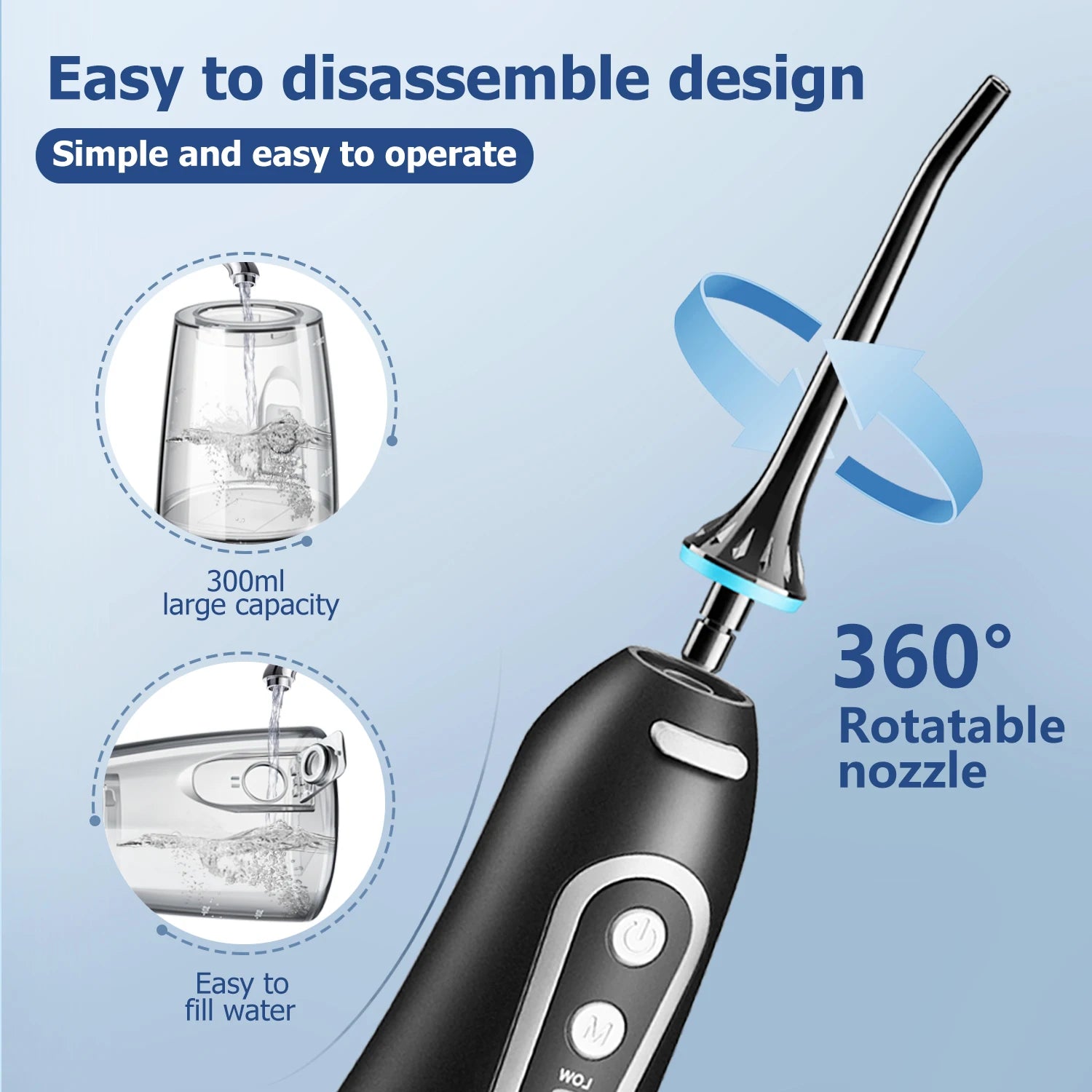 Oral Irrigator USB Rechargeable Water Flosser Portable Dental Water Jet 300ML Water Tank Waterproof Teeth Cleaner for Oral Care