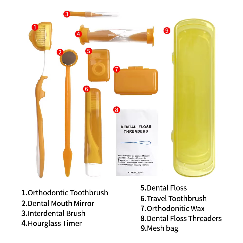 Dental Care Kits 8Pcs/Bag Portable Orthodontic Tools Interdental Brush Mouth Mirror Floss Oral Hygiene Whitening Tool Suit